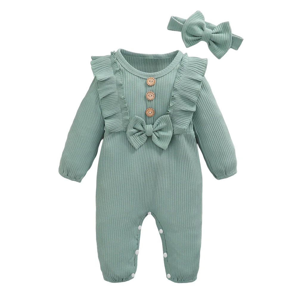Amelia Ribbed Ruffle Romper & Bow Set