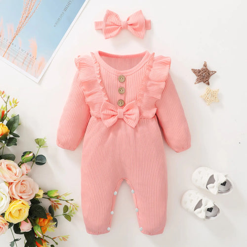 Amelia Ribbed Ruffle Romper & Bow Set