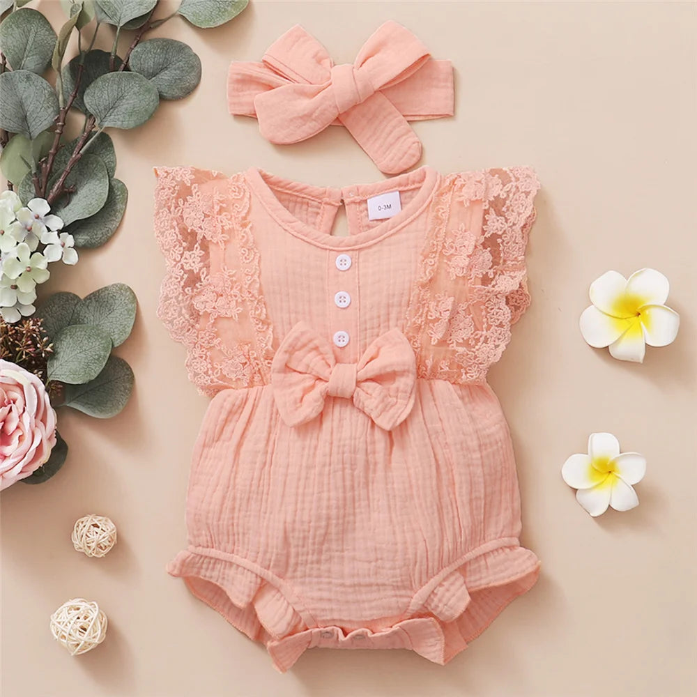 Lila Lace Gauze Romper Set