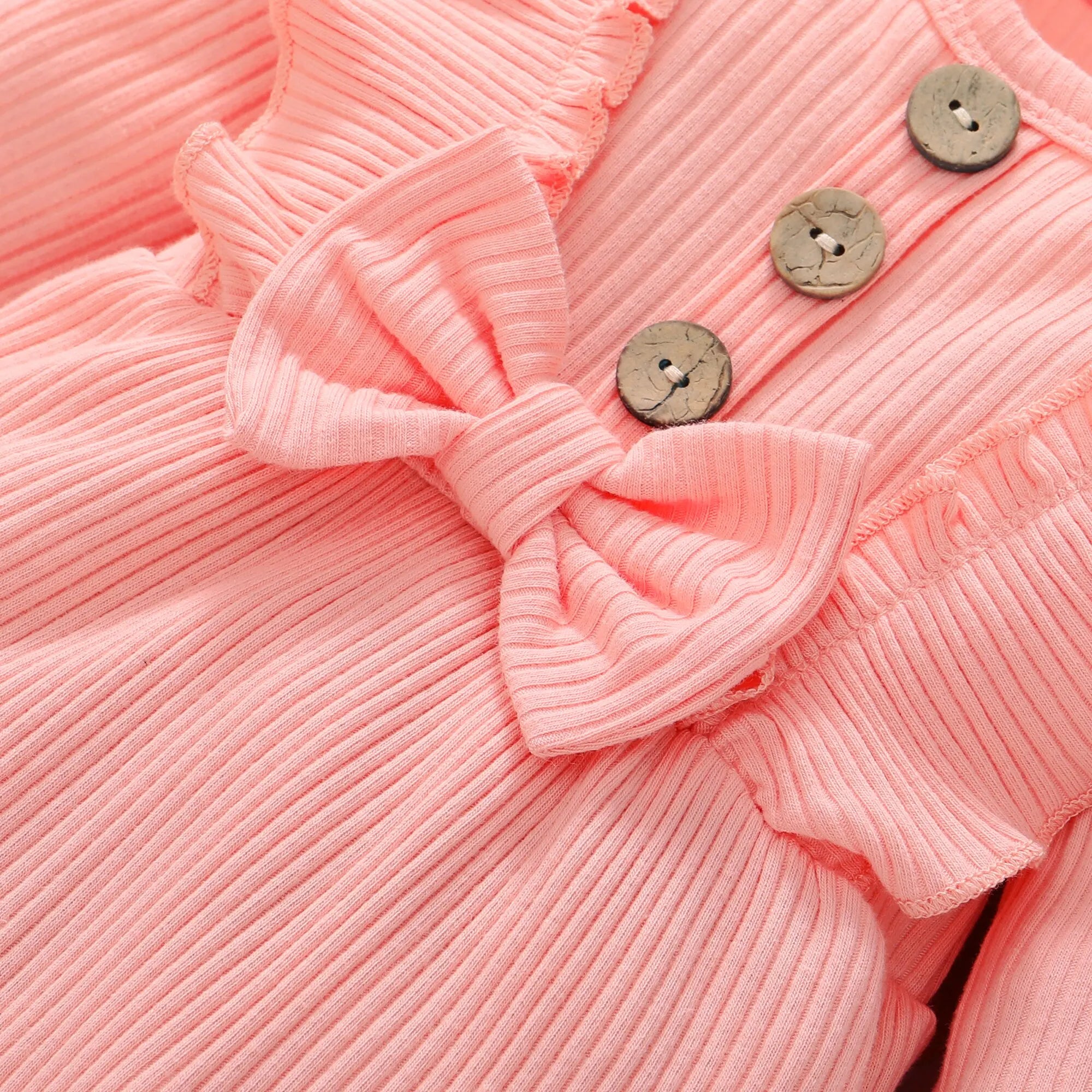 Amelia Ribbed Ruffle Romper & Bow Set
