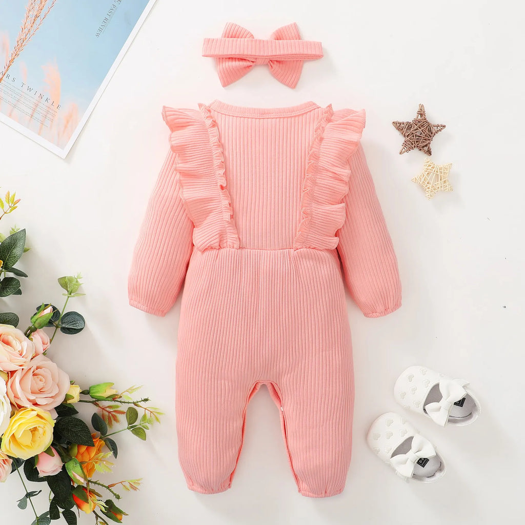 Amelia Ribbed Ruffle Romper & Bow Set