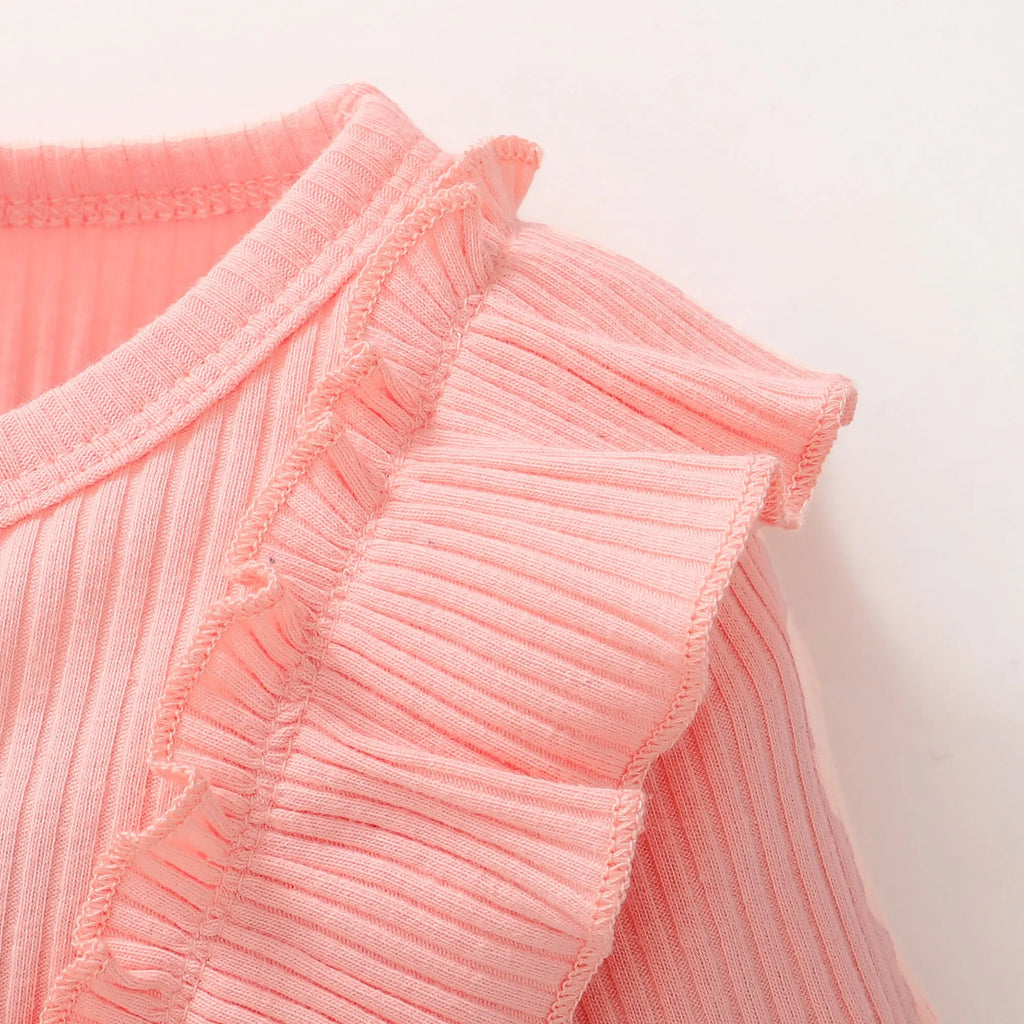 Amelia Ribbed Ruffle Romper & Bow Set