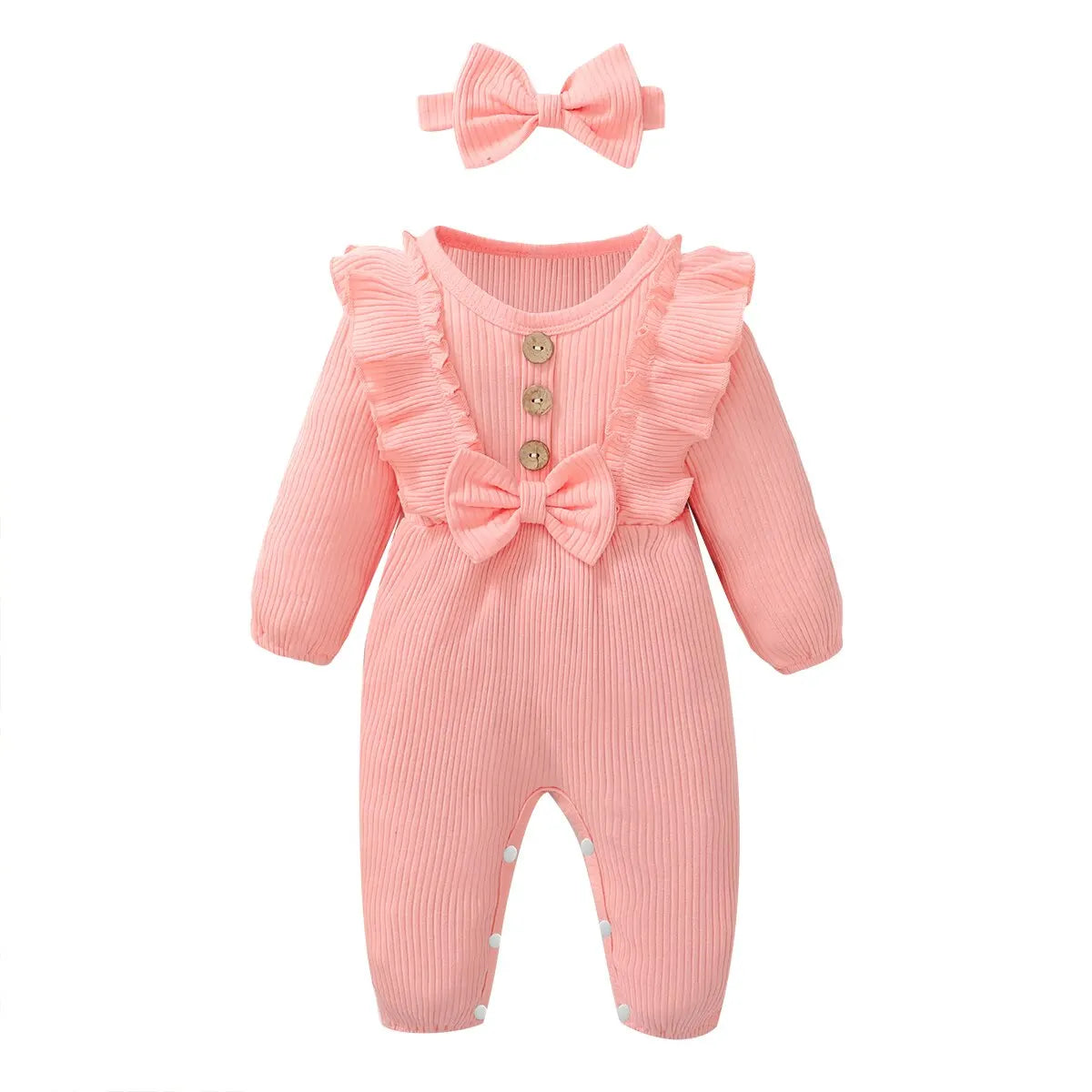Amelia Ribbed Ruffle Romper & Bow Set
