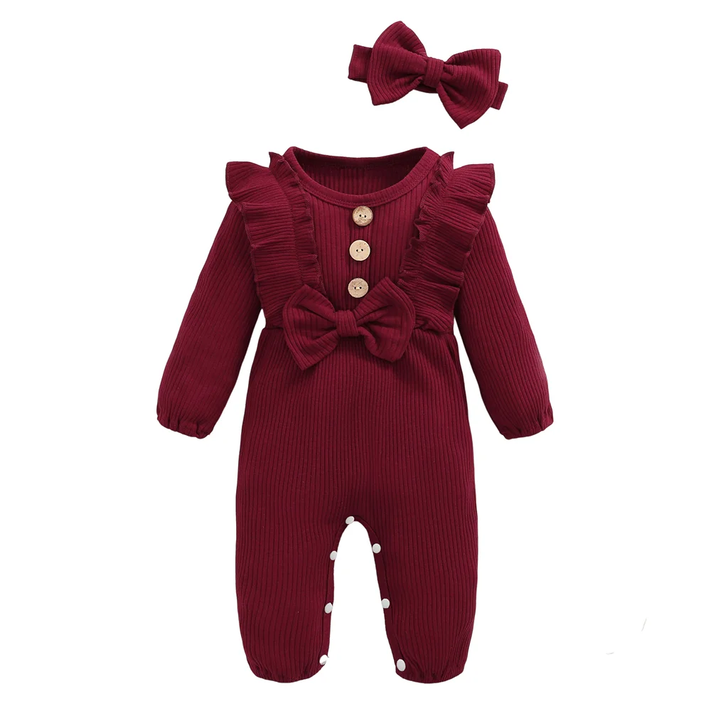 Amelia Ribbed Ruffle Romper & Bow Set